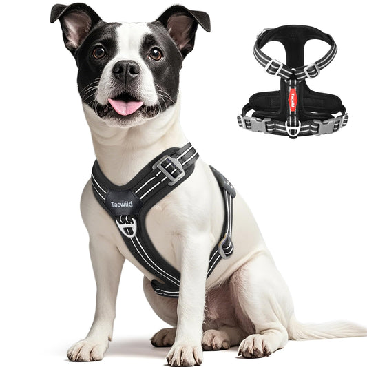 Tacwild No Pull Dog Harness – Adjustable Reflective Puppy Vest with Breathable Mesh (Black, S)