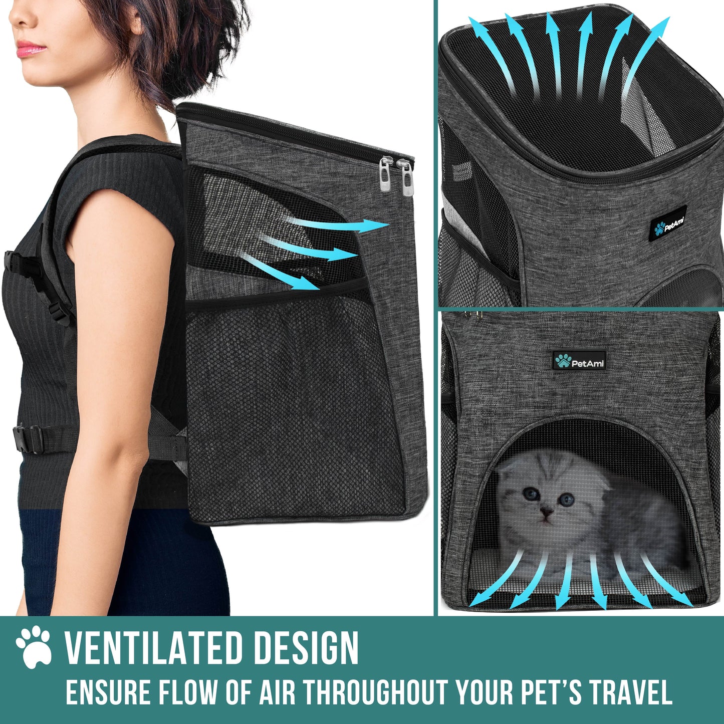Pet Carrier Backpack for Small Dogs & Cats - Airline Approved, Charcoal Gray
