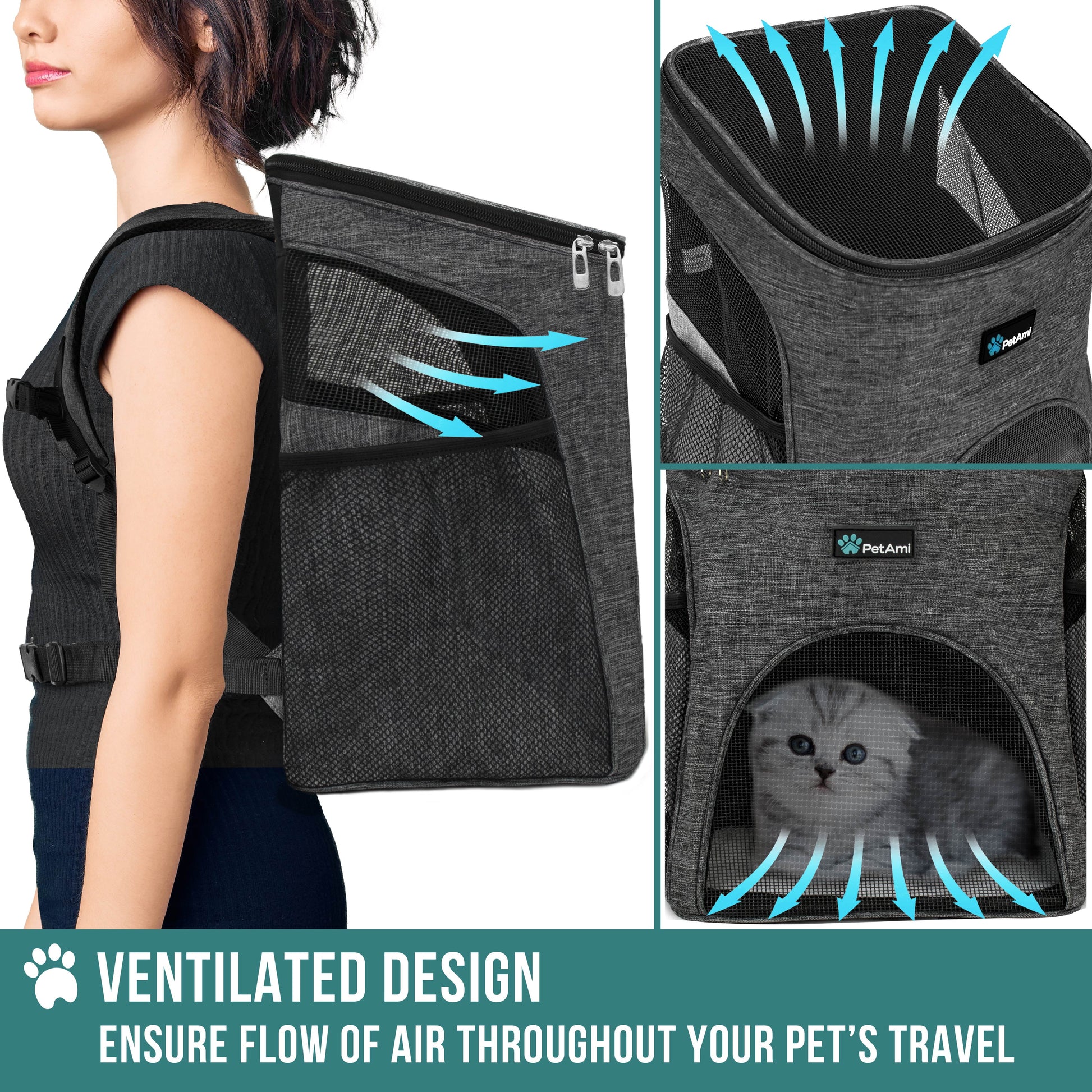 Pet Carrier Backpack for Small Dogs & Cats - Airline Approved, Charcoal Gray