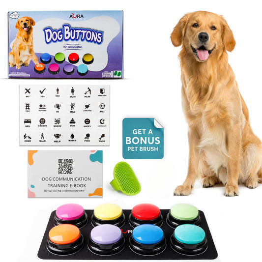Dog Talking Buttons Set with Mat (8-Pack) – Pet Communication Training Buttons with Clear Sound