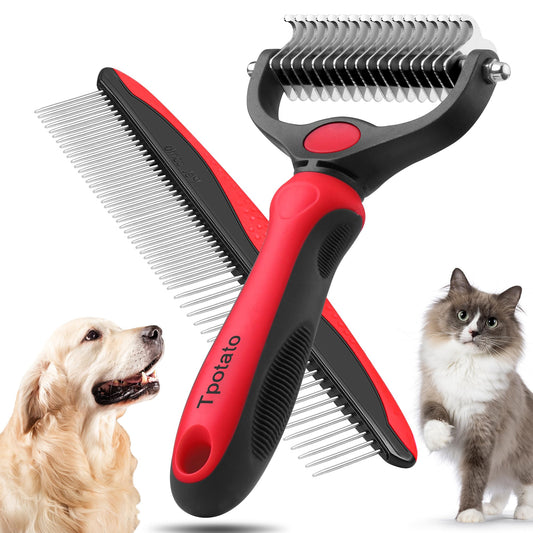 2-in-1 Dog & Cat Deshedding Brush Kit – Undercoat Rake & Metal Comb for Dematting, Detangling & Grooming