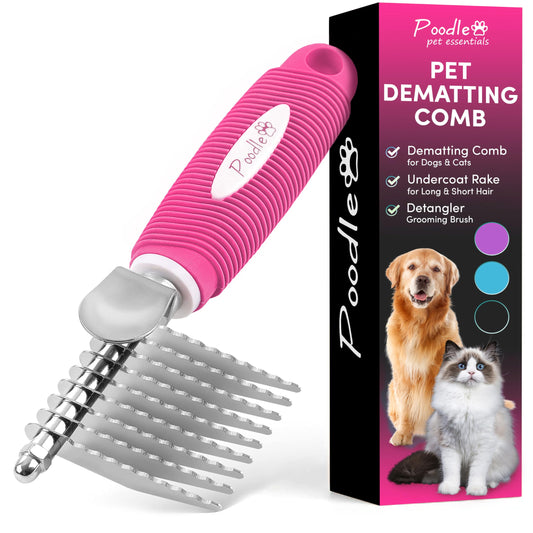 Poodle Dematting Fur Rake Comb – 2.5” Stainless Steel Undercoat Detangling Brush for Dogs & Cats
